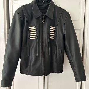 Vintage Black Leather Motorcycle Jacket with Unique Detailing